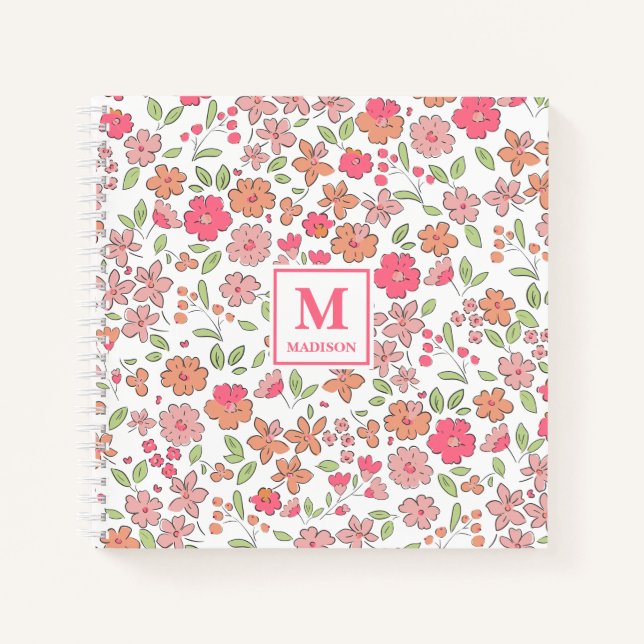 Pink Floral Monogram Notebook Journal Notizbuch (Vorderseite)