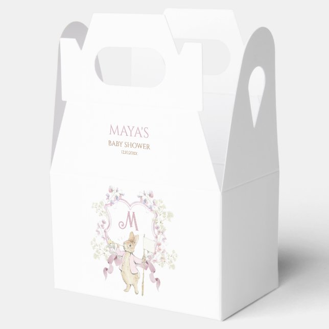 Pink Floral Monogram Peter the Rabbit Baby Shooter Geschenkschachtel (Geöffnet)