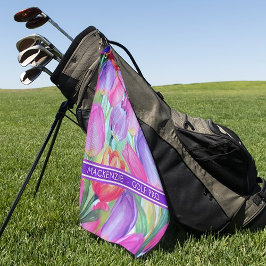 PINK FLORAL Monogramm WHITE TEXT Golfhandtuch