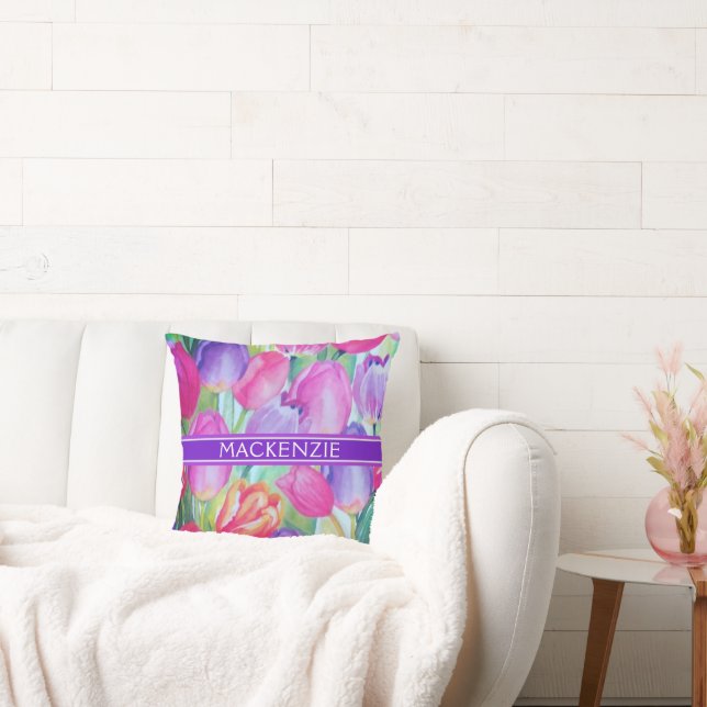 PINK FLORAL Monogramm WHITE TEXT Kissen (Liege)