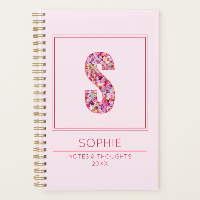 Pink Floral Monogrammed Name Letter S Planer (Vorderseite)