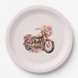 Pink Floral Motorcycle Birthday Pappteller