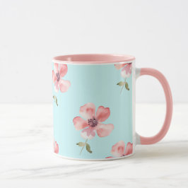 Pink Floral Mug – Blue Pastel Pattern Tasse