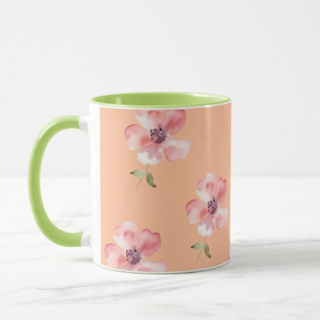 Pink Floral Mug – Orange Pastel Pattern Tasse (Links)