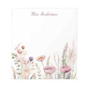 Pink Floral Name Teacher Notizblock