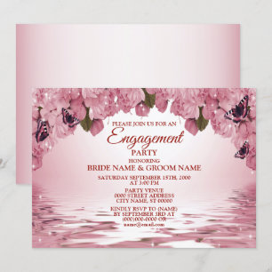 Pink Floral Nature Butterfly Engagement Party Einladung