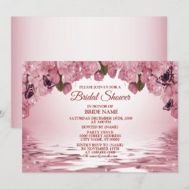 Pink Floral Nature Butterfly Outdoor Bridal Shower Einladung