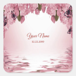 Pink Floral Nature Butterfly Outdoor Wedding Party Quadratischer Aufkleber
