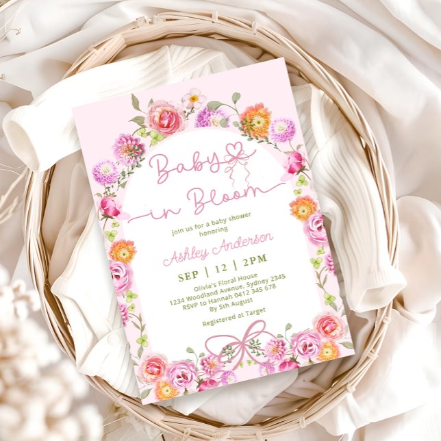 Pink Floral Niedlich Baby in Bloom Girl Dusche Einladung (Von Creator hochgeladen)