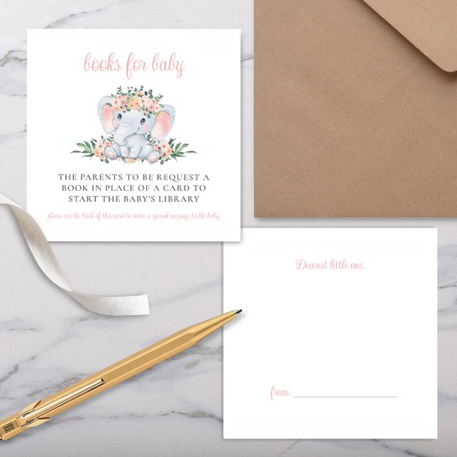Pink Floral Niedlich Elephant Babydusche Buchungsa Begleitkarte (Cute Pink Floral Greenery Baby Shower Book Request Card for Baby Girl Elephant Safai Jungle Shower)
