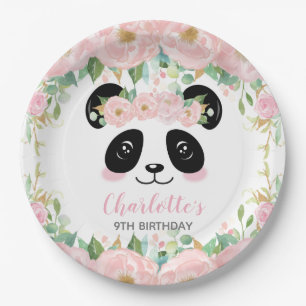 Pink Floral Niedlich Panda Birthday Baby Party Pappteller
