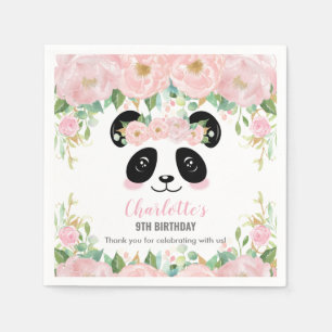 Pink Floral Niedlich Panda Birthday Baby Party Serviette