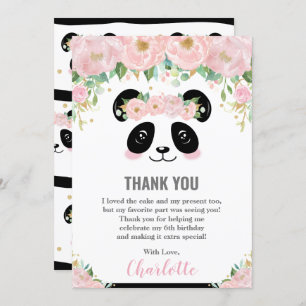 Pink Floral Niedlich Panda Geburtstag Danke Karte