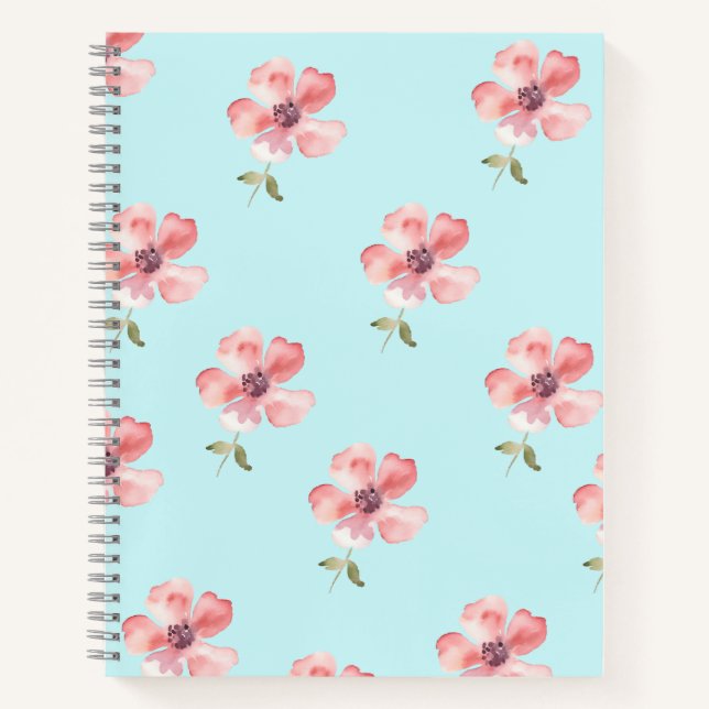 Pink Floral Notebook – Blue Pastel Pattern Notizbuch (Vorderseite)