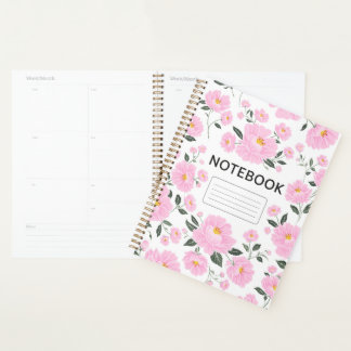 Pink Floral Notebook Cover | Elegant Rose Flower Planer