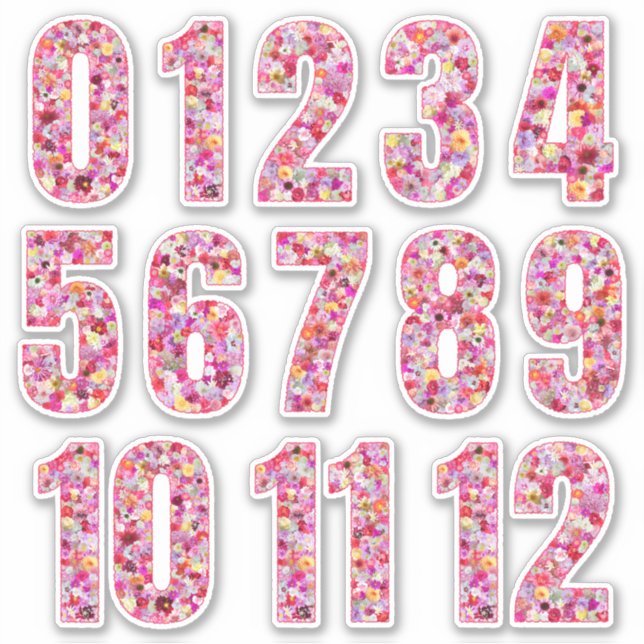 Pink Floral Numbers Twelve Months  Aufkleber (Vorderseite)