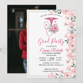 Pink Floral Nurse Graduation Invitation | RN BSN G Einladung