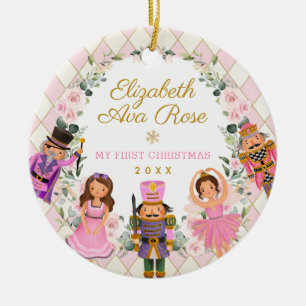 Pink Floral Nutcracker Baby 1. Keramik Ornament