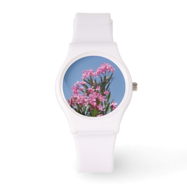 Pink Floral Oleander Watch Armbanduhr (Vorderseite)