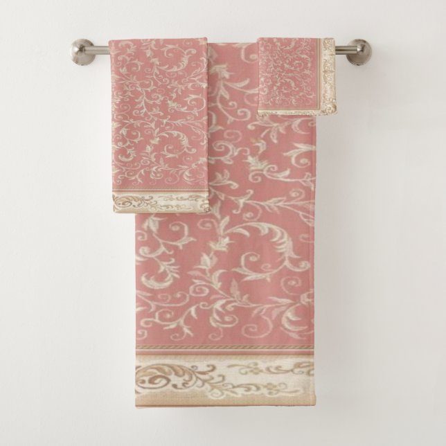 Pink Floral Oriental Muster Badhandtuch Set (Insitu)