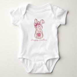Pink Floral Ostern Bunny Coquette Bow Baby Strampler