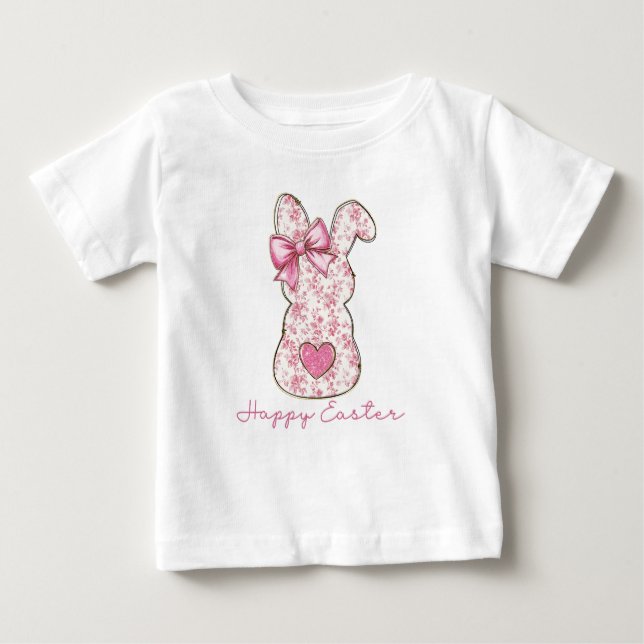 Pink Floral Ostern Bunny Coquette Bow Baby T-shirt (Vorderseite)