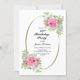 Pink Floral Oval 60. Geburtstagsparty Einladung
