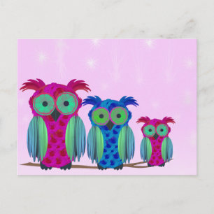 Pink Floral Owls Postkarte