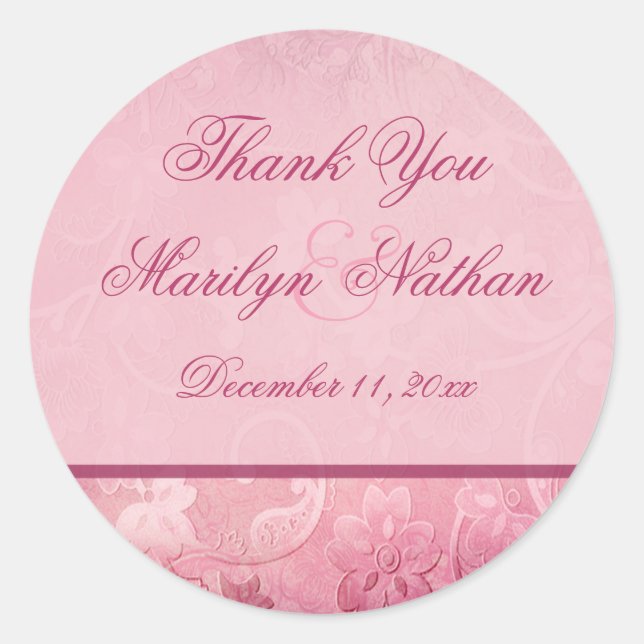 Pink Floral Paisley Danke Sticker (Vorderseite)