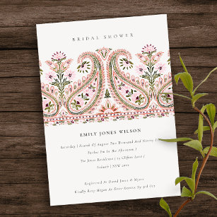 Pink Floral Paisley Motif Brautparty Einladung