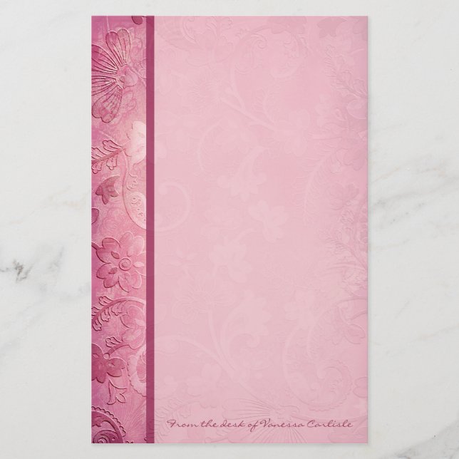 Pink Floral Paisley Personalisiert Stationery Briefpapier (Vorderseite)