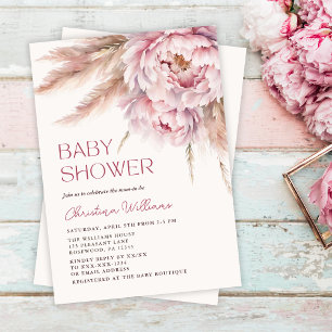 Pink Floral Pampas Grass Floral Baby Dusche Einladung