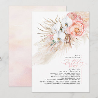 Pink Floral Pampas Grass Geburtstagsparty Einladung
