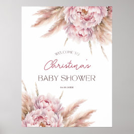 Pink Floral Pampas Grass Girl Babydusche Herzlich Poster