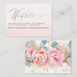 Pink Floral Pampas Grass Wedding Website Card Visitenkarte
