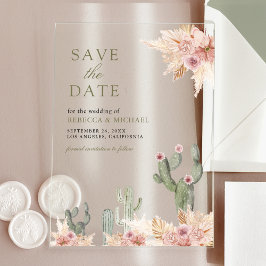 Pink Floral Pampas Kactus Wedding Save the Date Acryleinladungen