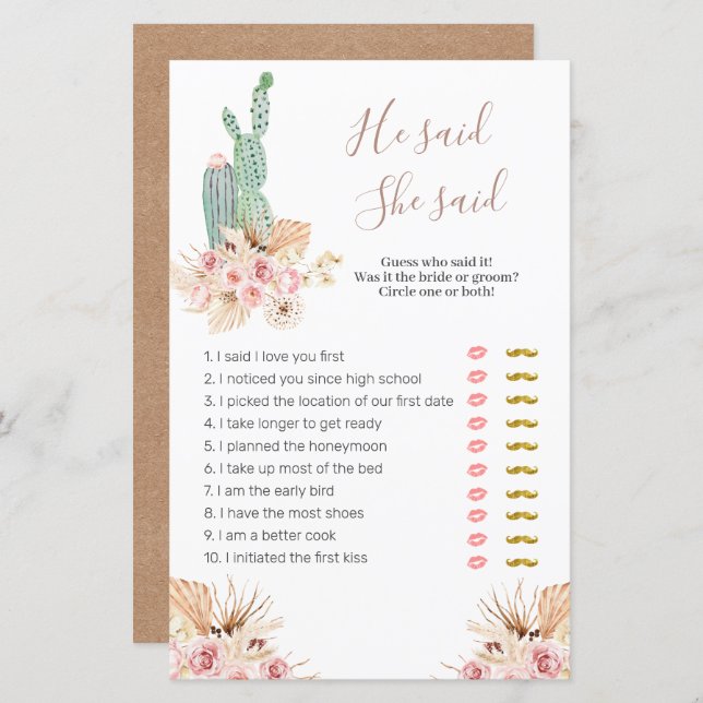 Pink Floral Pampes Grass Er sagte, sie sagte: "Spi (Vorne/Hinten)