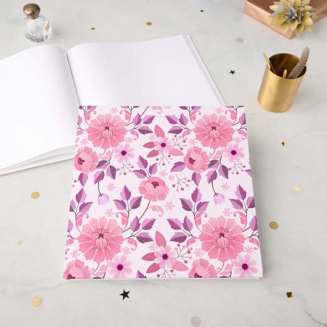 Pink Floral Pattern with Elegant Blossoms Gästebuch (Vorderseite offen)