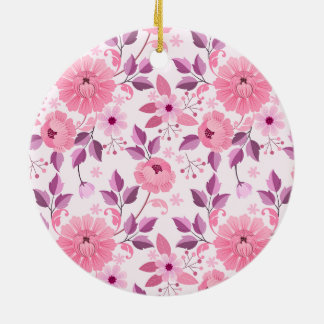 Pink Floral Pattern with Elegant Blossoms Keramik Ornament