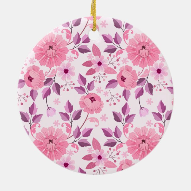 Pink Floral Pattern with Elegant Blossoms Keramik Ornament (Hinten)