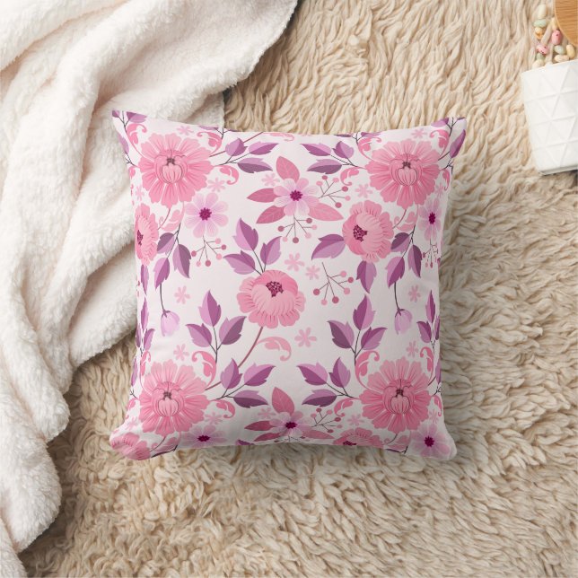 Pink Floral Pattern  with Elegant Blossoms Kissen (Decke)