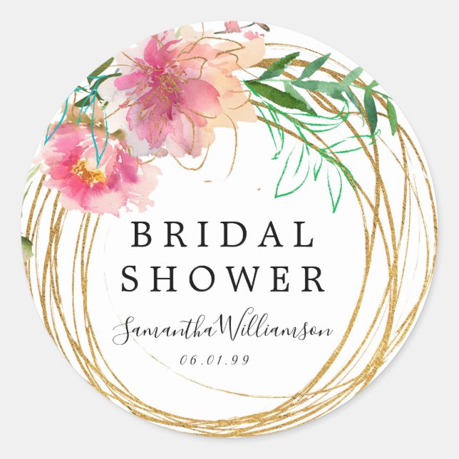 Pink Floral Peony Brautparty Gefallen Siegel Runder Aufkleber (Vorderseite)