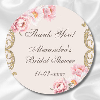 Pink Floral Peony Vintages Brautparty Vielen Dank Runder Aufkleber