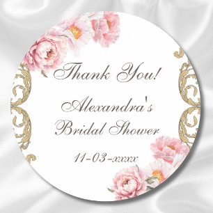 Pink Floral Peony Vintages Brautparty Vielen Dank Runder Aufkleber