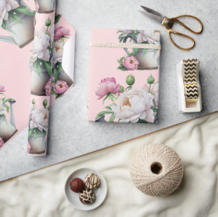 Pink Floral Peonys Brautparty Geschenkpapier