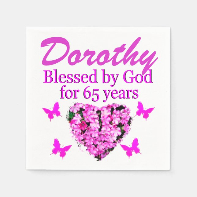 PINK FLORAL PERSONALISIERT 65. GEBURTSTAG NAPKINS SERVIETTE (Vorderseite)