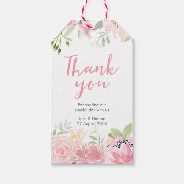 Pink floral personalisiert Vielen Dank für Ihre Un Geschenkanhänger (Vorderseite)