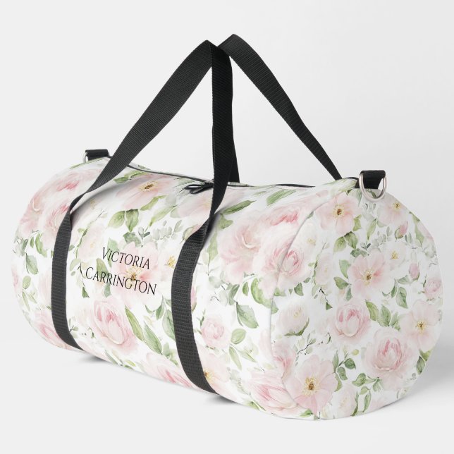 Pink Floral Personalized Elegant Vintage Duffle Bag (Linke Ecke)