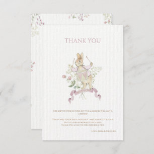 Pink Floral Peter die Rabbit Monogram Babydusche Dankeskarte