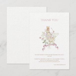 Pink Floral Peter die Rabbit Monogram Babydusche Dankeskarte
